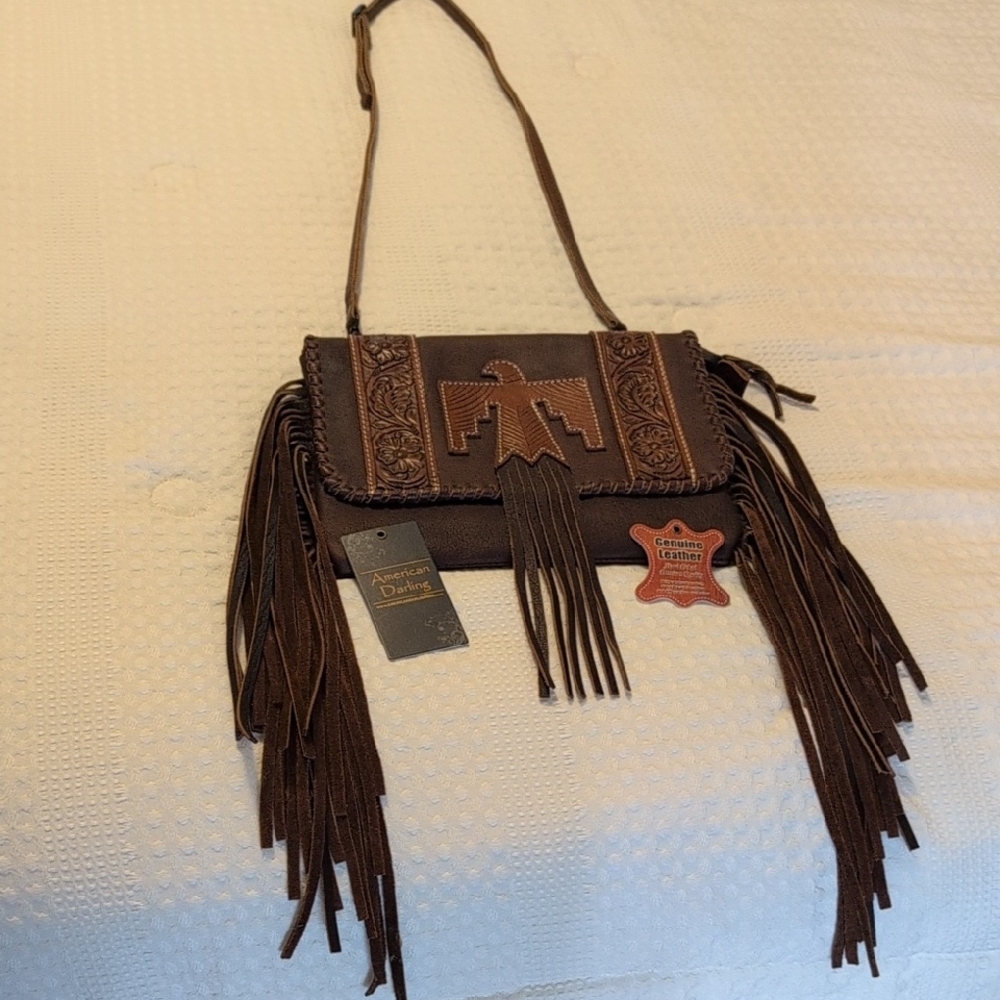 American Darling Brown and Tan Crossbody with Fringe